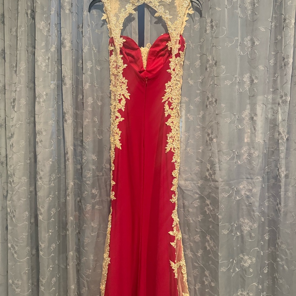 Elegant Red and Gold Gown